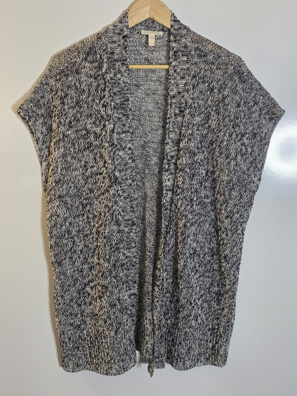Eileen Fisher Black & White open knit dolman short sleeve cardigan sweater Size